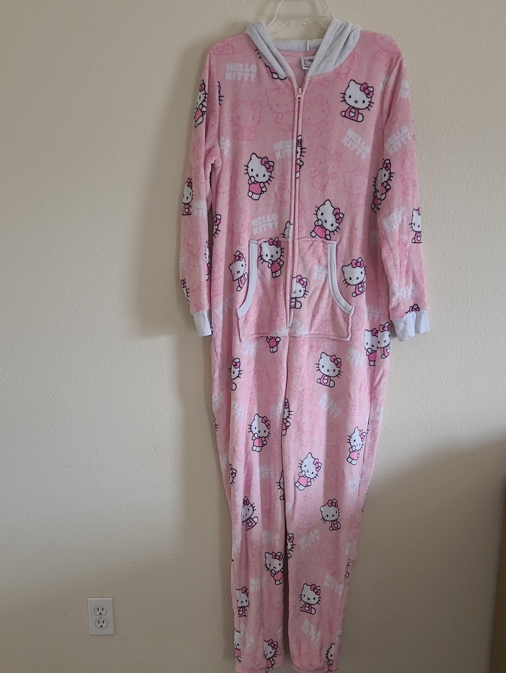Hello Kitty Pink Hooded Fleece Jumpsuit Size XL